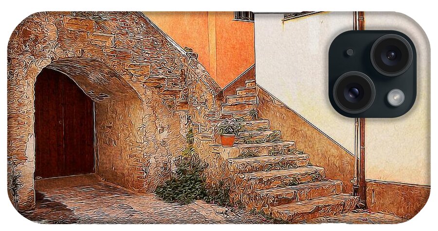 Sicily iPhone Case featuring the digital art Courtyard of Old house in the ancient village of Cefalu #1 by Stefano Senise