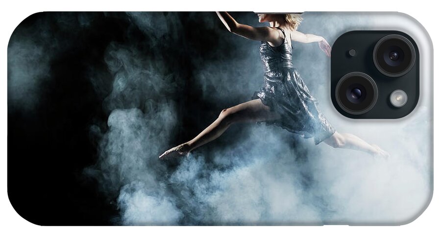 Human Arm iPhone Case featuring the photograph Dancer Leaping Through Smoke #1 by Henrik Sorensen