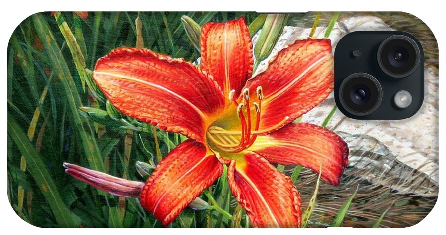 Day Lily Painting iPhone Case featuring the painting Day Lily #2 by Bob George