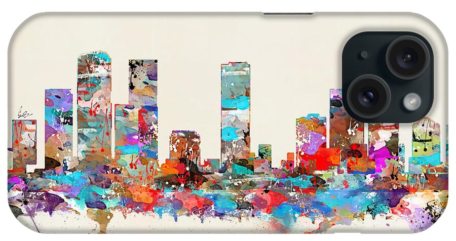 Denver City Colorado Skyline iPhone Case featuring the painting Denver Colorado Skyline #1 by Bri Buckley