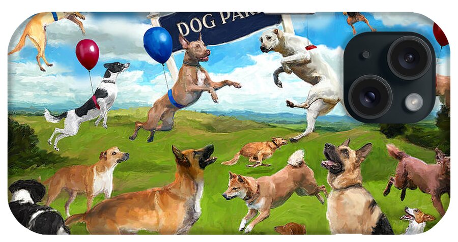 Dog iPhone Case featuring the digital art Dog Park Party by Frank Harris