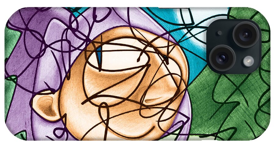 Abstract iPhone Case featuring the drawing Eavesdropping #2 by Ismael Cavazos