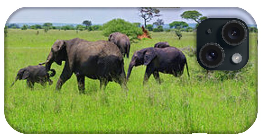 Animal Family iPhone Case featuring the photograph Elephant Herd Walking Through Fields #1 by Johnathan Ampersand Esper