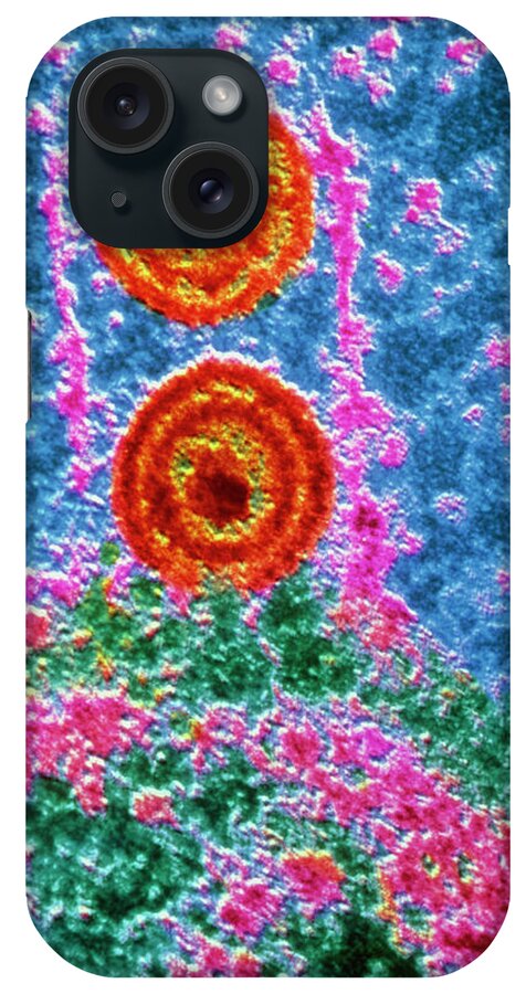 Dna Virus iPhone Case featuring the photograph False-colour Tem Of Herpes Simplex Virus #1 by Institut Pasteur/unite Des Virus Oncongenes/science Photo Library