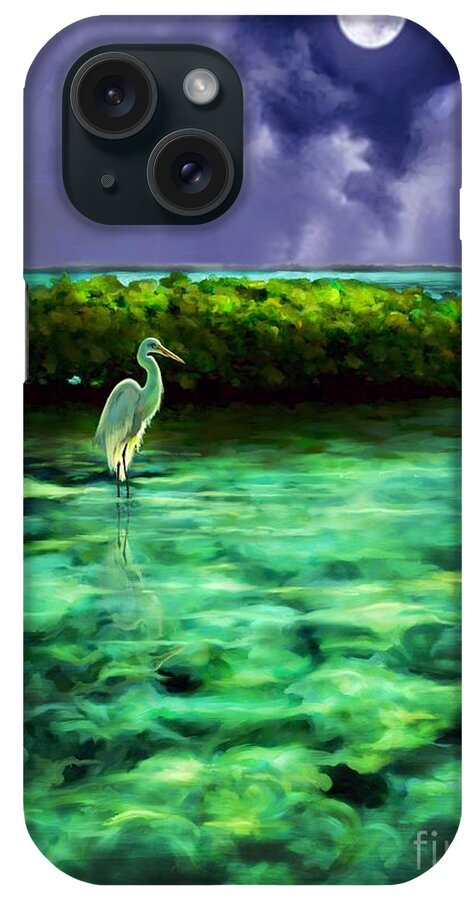 Moon Light Scene iPhone Case featuring the painting Full Moon Fishing #1 by David Van Hulst