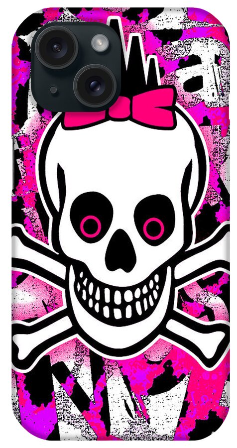 Skull iPhone Case featuring the digital art Girly Punk Skull #1 by Roseanne Jones