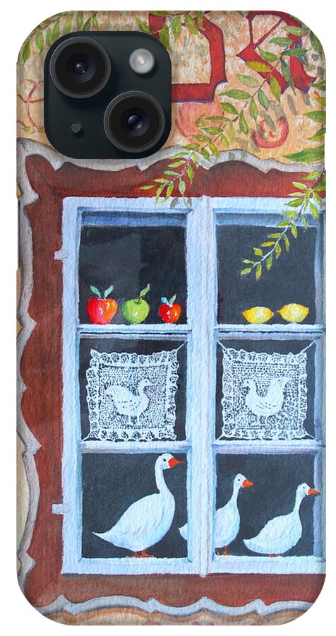 Austria iPhone Case featuring the painting Halstatt Window by Mary Ellen Mueller Legault