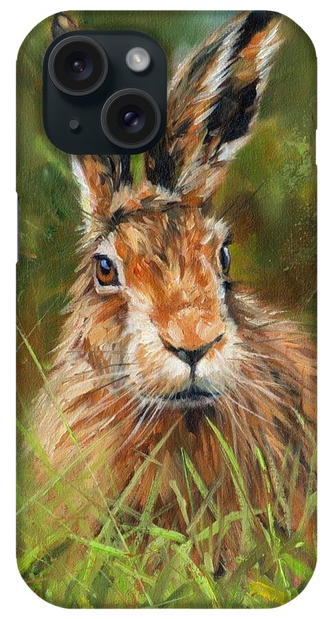 Animals iPhone Case featuring the painting hARE #1 by David Stribbling