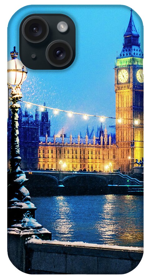 Clock Tower iPhone Case featuring the photograph Houses Of Parliament In The Snow #1 by Doug Armand