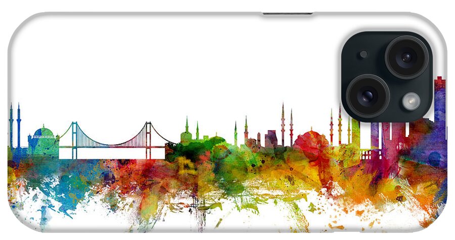 Istanbul iPhone Case featuring the digital art Istanbul Turkey Skyline #1 by Michael Tompsett