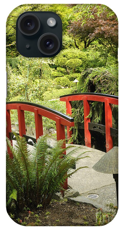 Butchart Gardens Victoria Vancouver Island Canada iPhone Case featuring the photograph Little Red Bridge #1 by Brenda Kean
