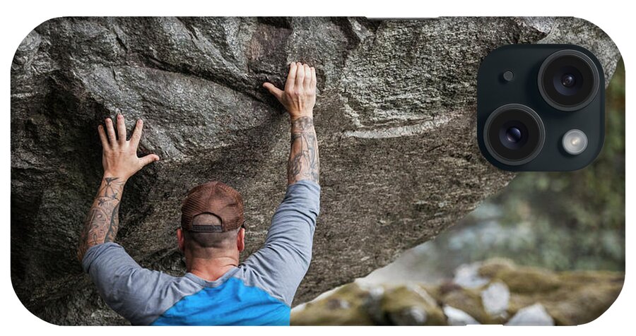 Climbing iPhone Case featuring the photograph Man Bouldering Near Elbow Lake #1 by Christopher Kimmel