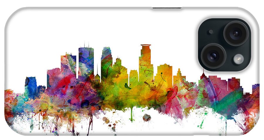 United States iPhone Case featuring the digital art Minneapolis Minnesota Skyline #1 by Michael Tompsett