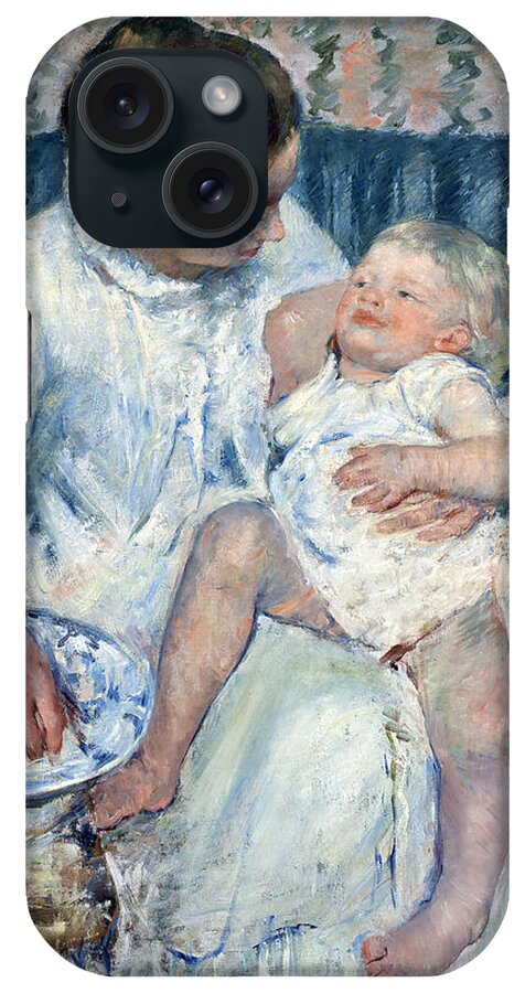Mary Stevenson Cassatt iPhone Case featuring the painting Mother About to Wash Her Sleepy Child #1 by Mary Stevenson Cassatt