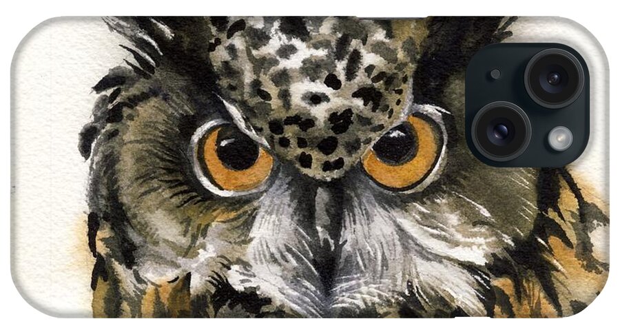 Long Horned Owl iPhone Case featuring the painting Owl Watercolor #1 by Alfred Ng