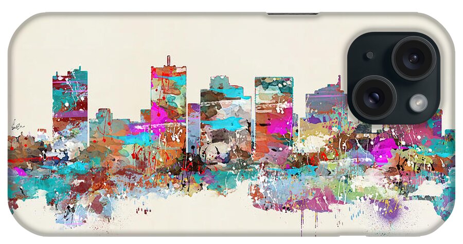 Phoenix City Skyline iPhone Case featuring the painting Phoenix Arizona Skyline #1 by Bri Buckley