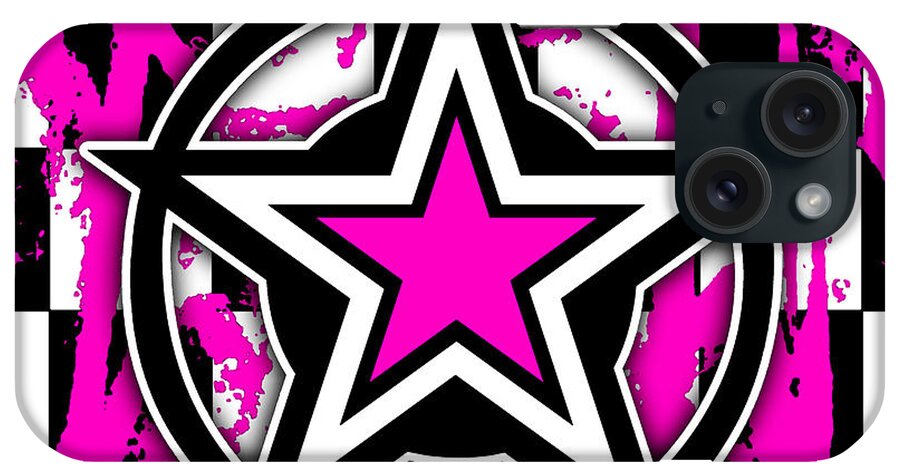 Pink iPhone Case featuring the digital art Pink Star Checkerboard #1 by Roseanne Jones
