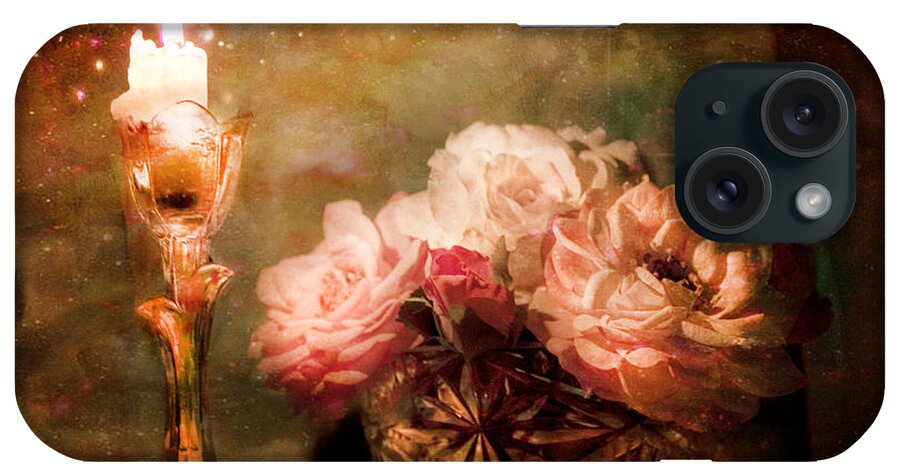 Vintage Still Life iPhone 15 Case featuring the photograph Roses By Candlelight by Theresa Tahara