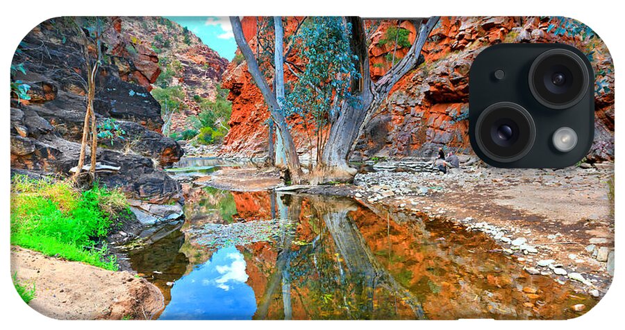 Serpentine Gorge Central Australia Northern Territory Outback Landscape Australian Gum Tree Water Hole iPhone Case featuring the photograph Serpentine Gorge Central Australia by Bill Robinson