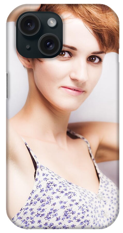 Model iPhone Case featuring the photograph Soft Studio Portrait Of A Short Haired Beauty by Jorgo Photography