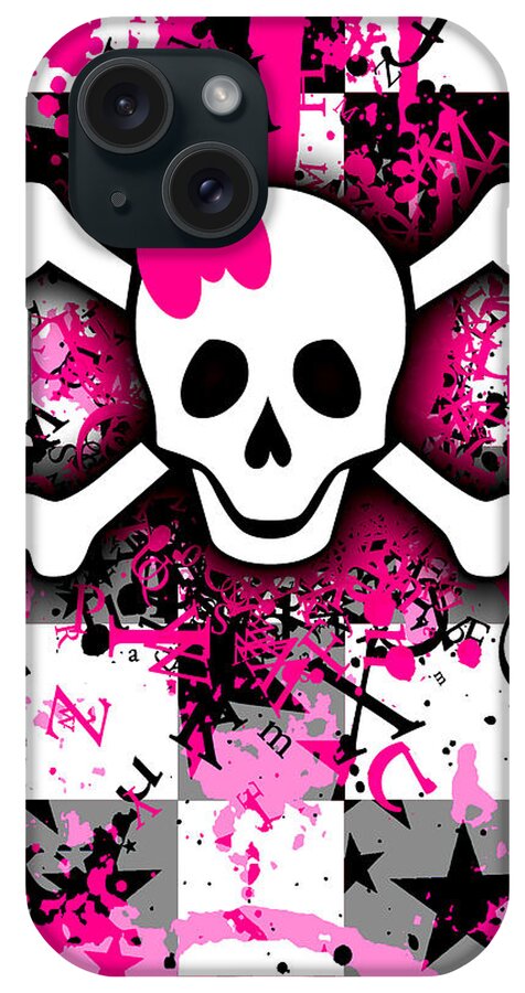 Skull iPhone Case featuring the digital art Splatter Girly Skull by Roseanne Jones