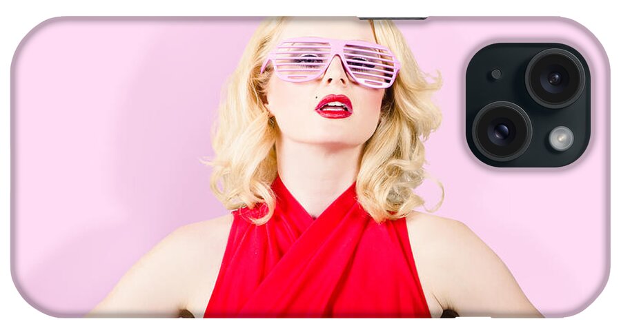 Fashion iPhone Case featuring the photograph Summer fashion model. Girl in a pink sun glasses #1 by Jorgo Photography