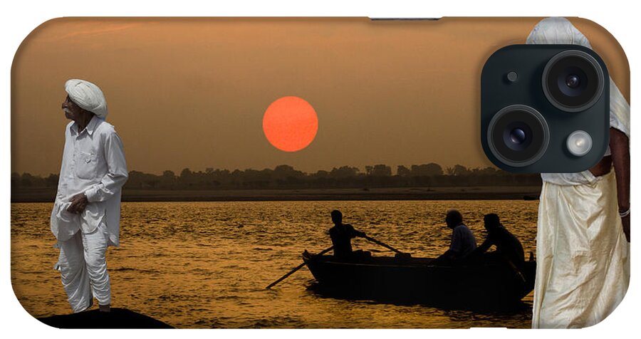 Asia iPhone Case featuring the digital art Sunset on ganges #1 by Angelika Drake