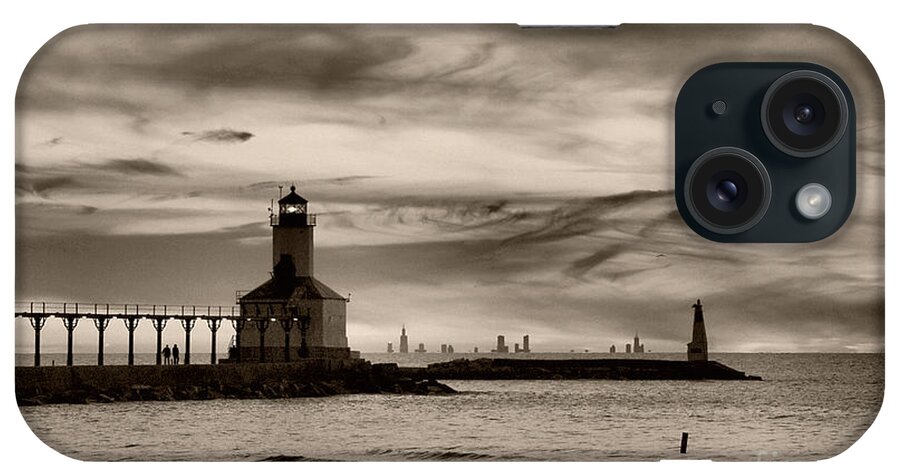 Lighthouse iPhone Case featuring the photograph Sunset Walk at Michigan City #1 by Brett Maniscalco
