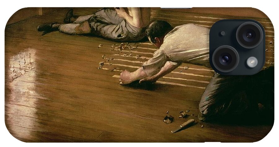 Raboteurs De Parquet; Petite Version; Planks; Removing Varnish; Boards; Board; Work; Working; Worker; Labour; Labouring; Labourer; Shavings; Tools; Tool; Apartment; Parisian; Balcony; Window; Interior; Stripper; Strippers; Stripping; Floorboards; Floorboard; Planer; Floor iPhone Case featuring the painting The Parquet Planers, 1876 by Gustave Caillebotte by Gustave Caillebotte