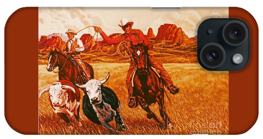 Animals iPhone Case featuring the painting The Wranglers by Dick Bobnick