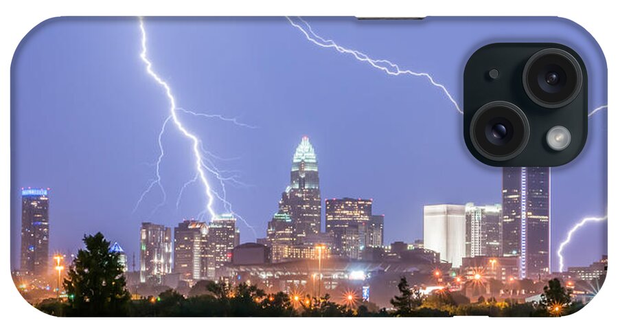 Thunderstorm iPhone Case featuring the photograph Thunderstorm Lightning Strikes Over Charlotte City Skyline In No #1 by Alex Grichenko