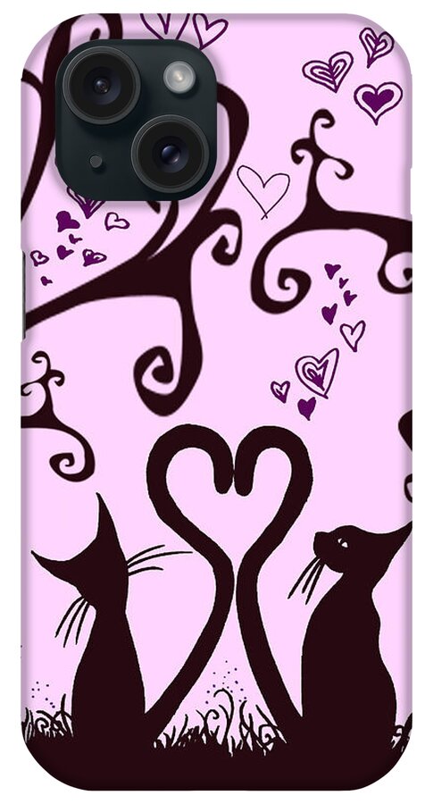 Valentine-cats Poser iPhone Case featuring the painting Valentine Cats by MotionAge Designs