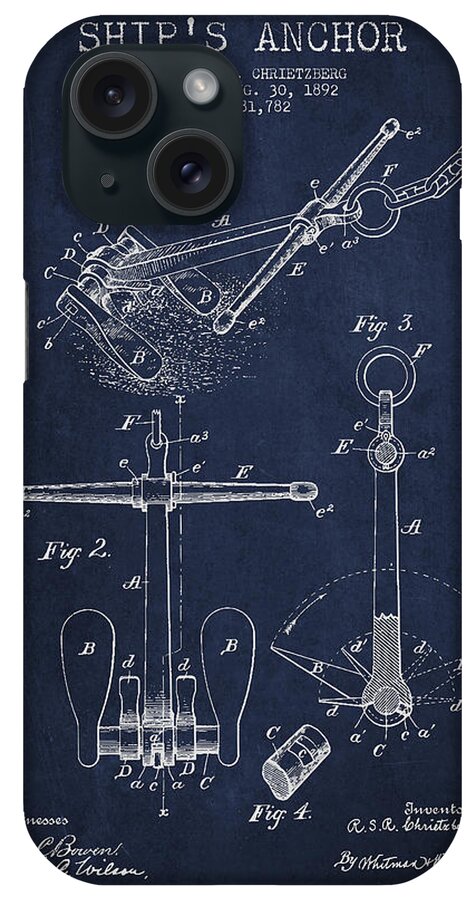 Anchor iPhone Case featuring the digital art Vintage ship Anchor patent from 1892 #3 by Aged Pixel