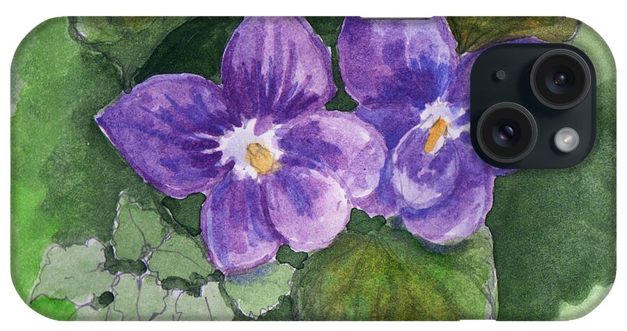 Watercolor iPhone Case featuring the painting Violets #1 by Linda L Martin