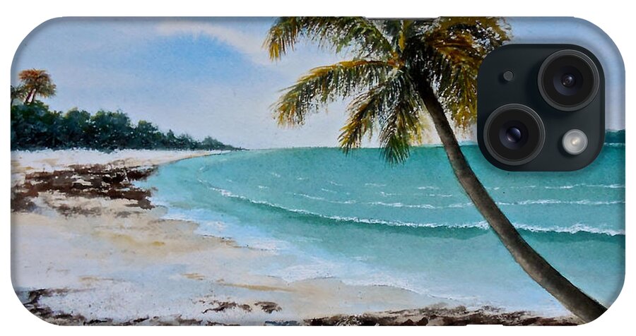 Water Colour Seascape Painting On Paper Of A Beach In Zanzibar iPhone Case featuring the painting West of Zanzibar by Sher Nasser