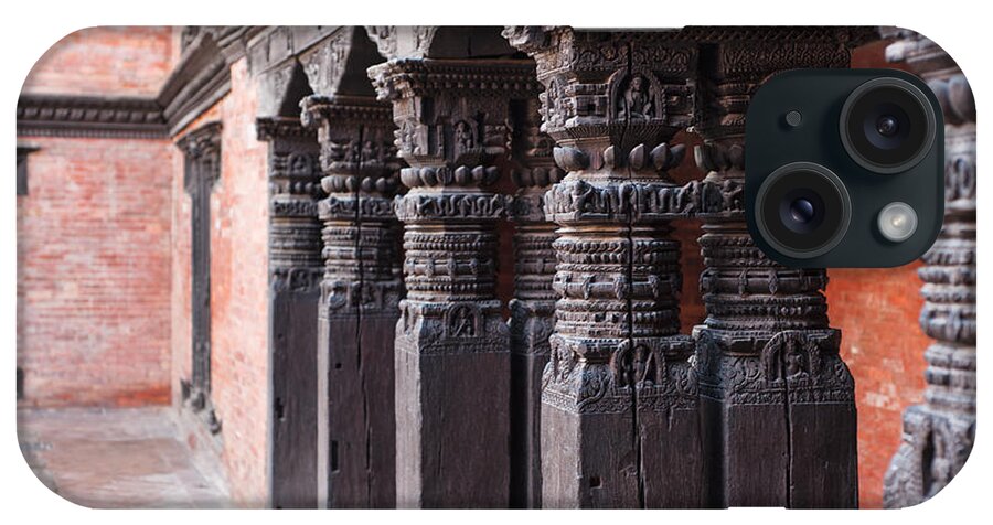 Door iPhone Case featuring the photograph Wooden Column at Durbar Square #1 by U Schade