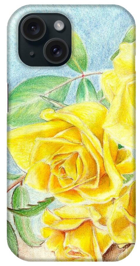 Color iPhone Case featuring the drawing Yellow Roses #1 by Bill Richards
