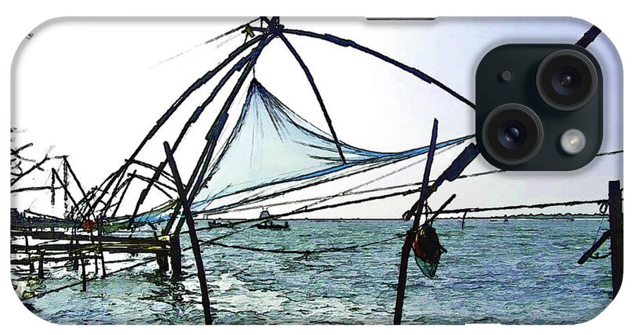 Action iPhone Case featuring the digital art Fishing nets on the sea coast in Alleppey #11 by Ashish Agarwal