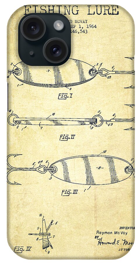 Vintage Fishing Lure Patent Drawing from 1964 #6 iPhone Case by