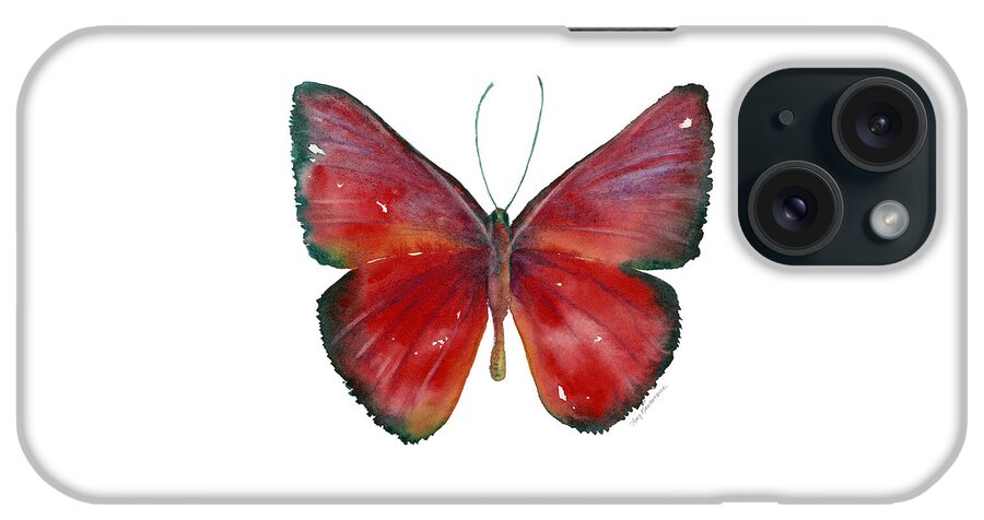 Red iPhone Case featuring the painting 16 Mesene Rubella Butterfly by Amy Kirkpatrick