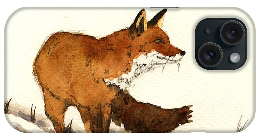 Red iPhone Case featuring the painting Red Fox #16 by Juan Bosco