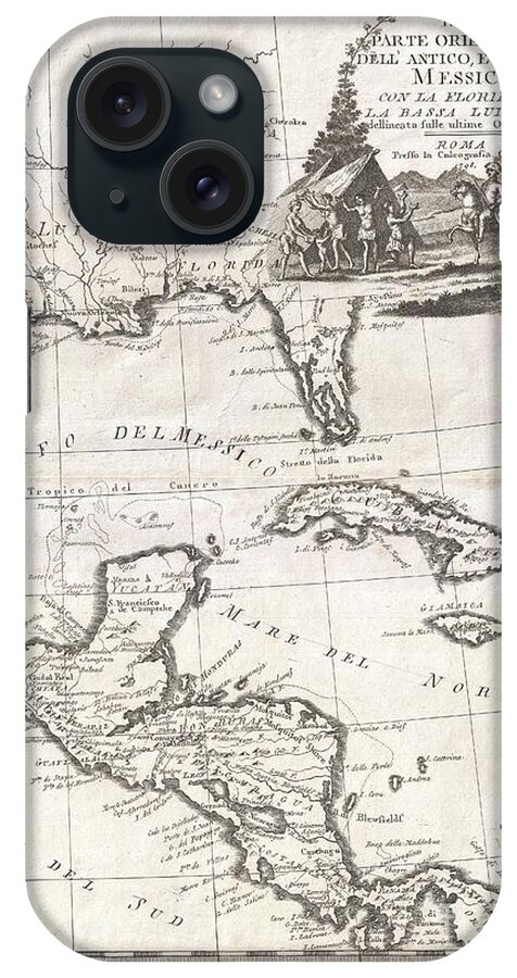 This Is A Stunningly Rendered 1798 Map Of Florida iPhone Case featuring the photograph 1798 Cassini Map of Florida Louisiana Cuba and Central America by Paul Fearn