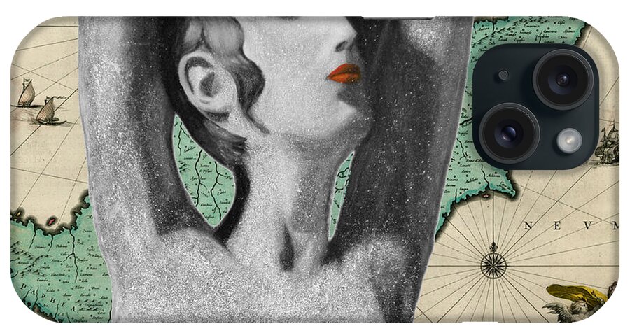 Augusta Stylianou iPhone Case featuring the digital art Ancient Cyprus Map and Aphrodite #20 by Augusta Stylianou
