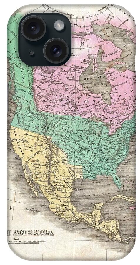 This Is Finley’s Desirable 1827 Map Of The North America. Covers The Continent From Panama To The Arctic Circle iPhone Case featuring the photograph 1827 Finley Map of North America by Paul Fearn