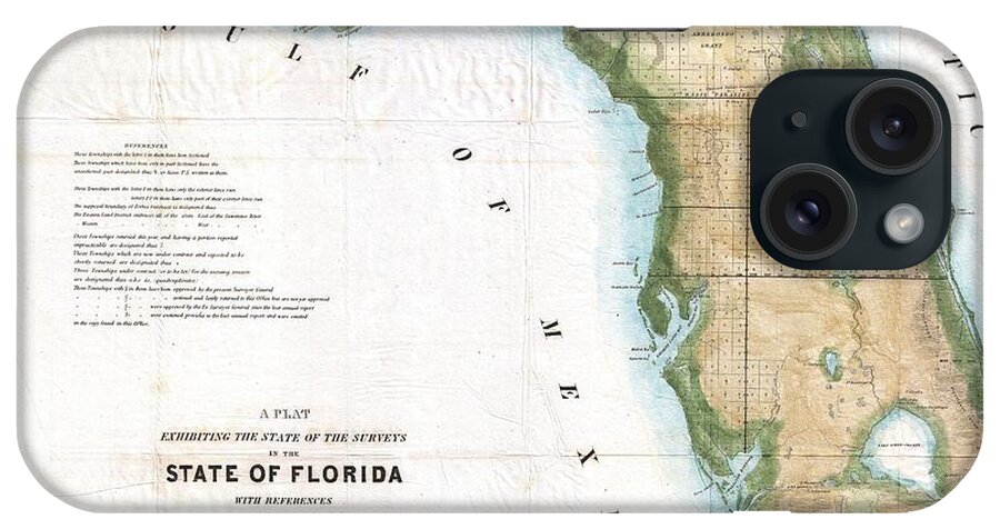  An Extremely Rare Variant State Of The 1849 Land Survey Map Of Florida. Geographically This Map Corresponds To The 1848 Butler Issue Of This Map iPhone Case featuring the photograph 1848 Land Survey Map of Florida by Paul Fearn