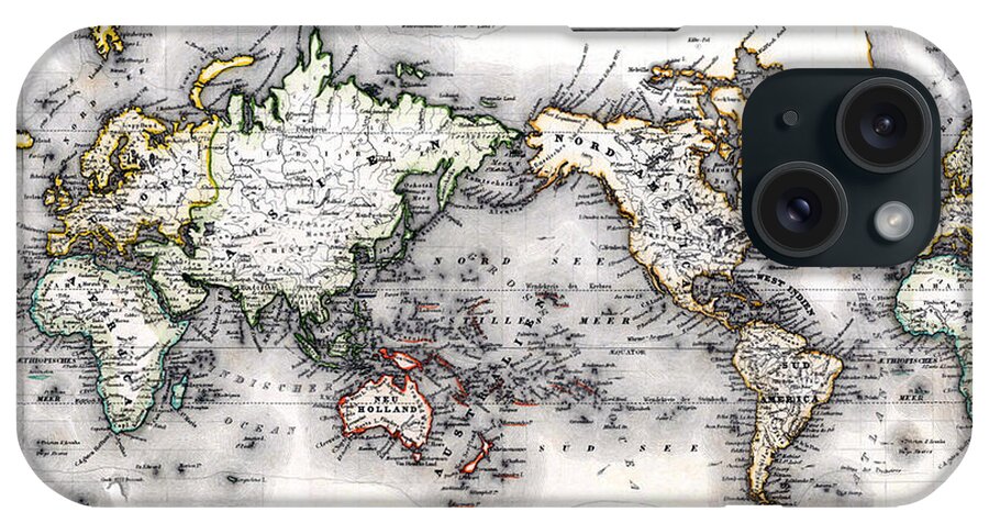 Antique World Map iPhone Case featuring the photograph 1850 Antique World Map Welt Karte in Mercators Projektion by Karon Melillo DeVega