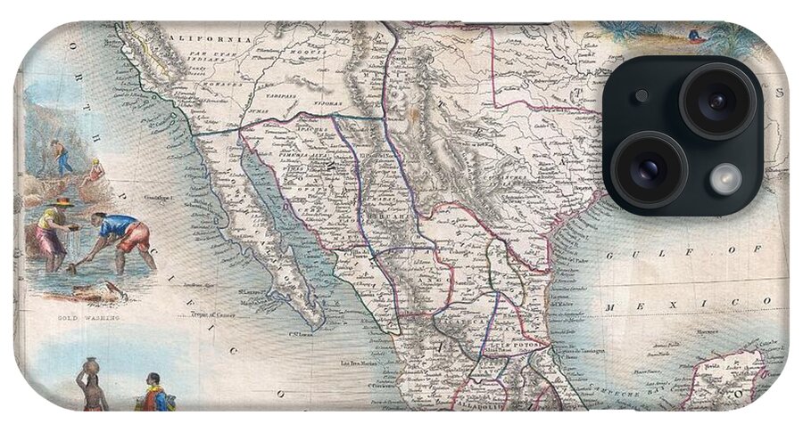 An Exceptional Example Of John Tallis And John Rapkin's Highly Desirable 1851 Map Of Mexico iPhone Case featuring the photograph 1851 Tallis Map of Mexico Texas and California by Paul Fearn