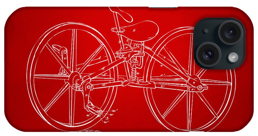 Bicycle iPhone Case featuring the digital art 1869 Velocipede Bicycle Patent Artwork Red by Nikki Marie Smith