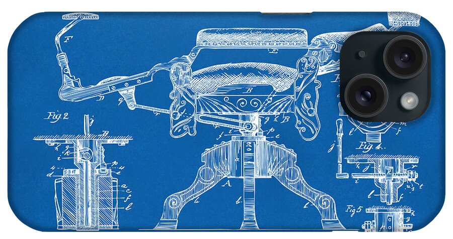 Barber Chair iPhone Case featuring the digital art 1891 Barber's Chair Patent Artwork Blueprint by Nikki Marie Smith