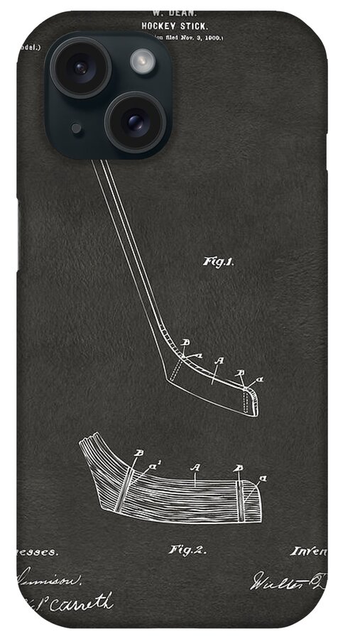 Hockey iPhone Case featuring the digital art 1901 Hockey Stick Patent Artwork - Gray by Nikki Marie Smith